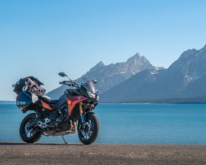 Yamaha Tracer GT 900 near the Tetons in WY