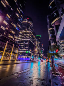 Downtown Montréal, festival district, at night