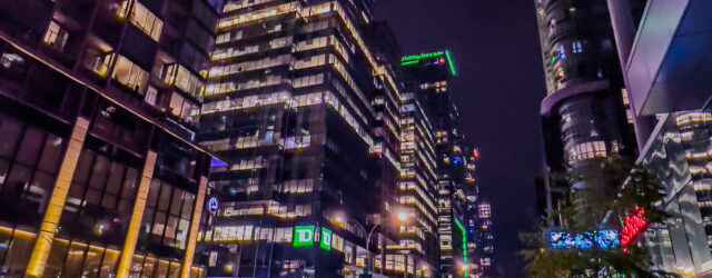 Downtown Montréal, festival district, at night